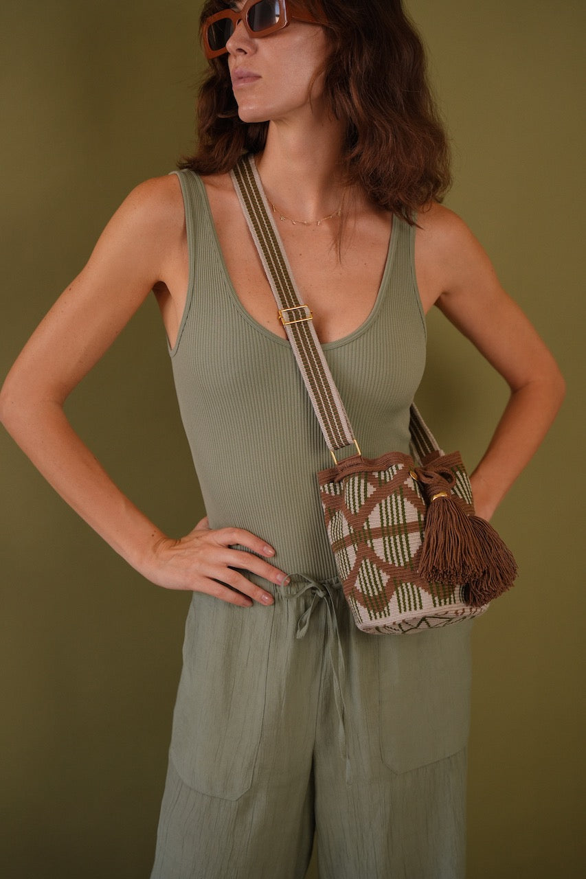 Small Mi Morada bag - Moka, Moss & Camel with Adjustable strap