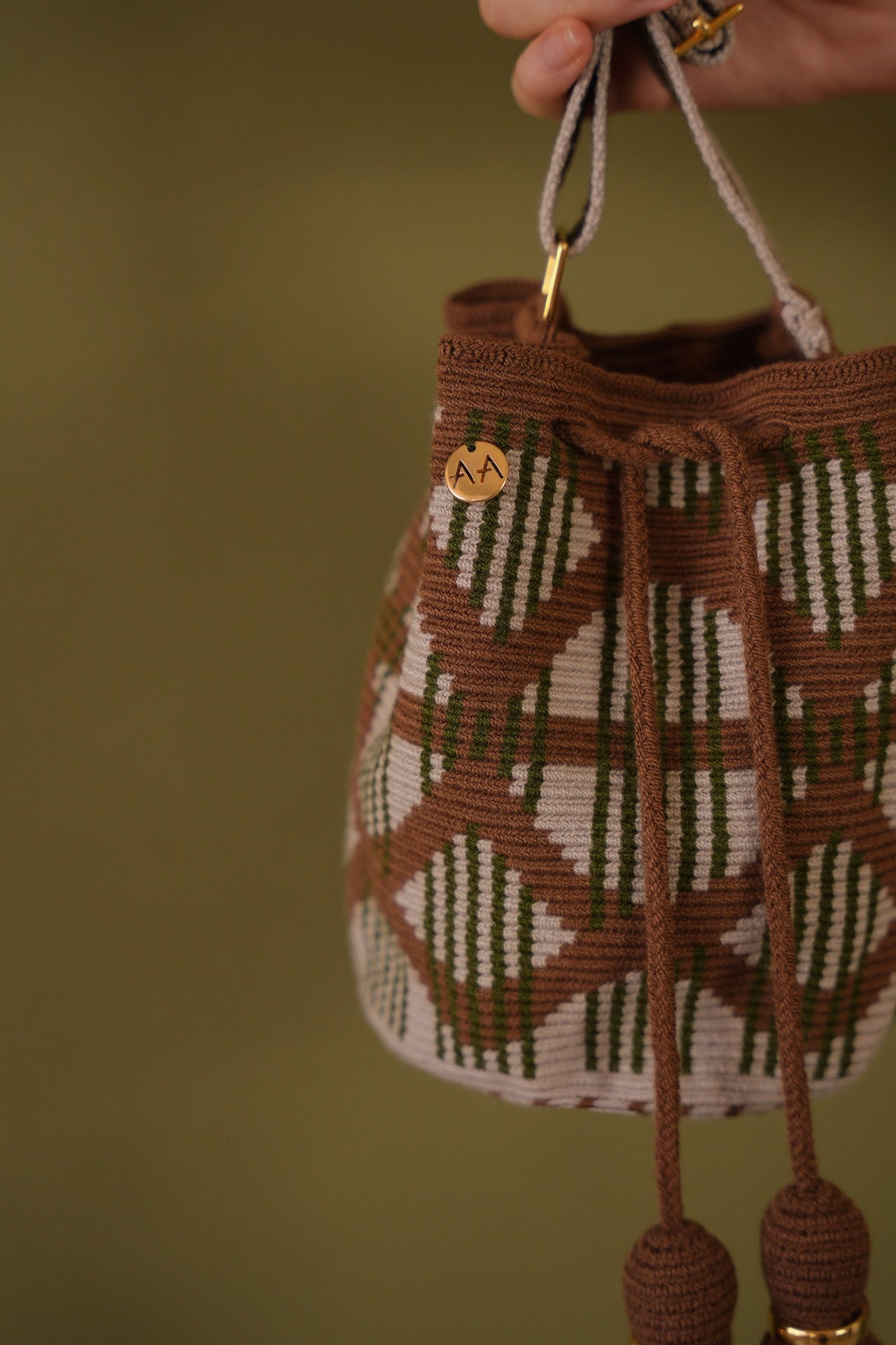 Small Mi Morada bag - Moka, Moss & Camel with Adjustable strap