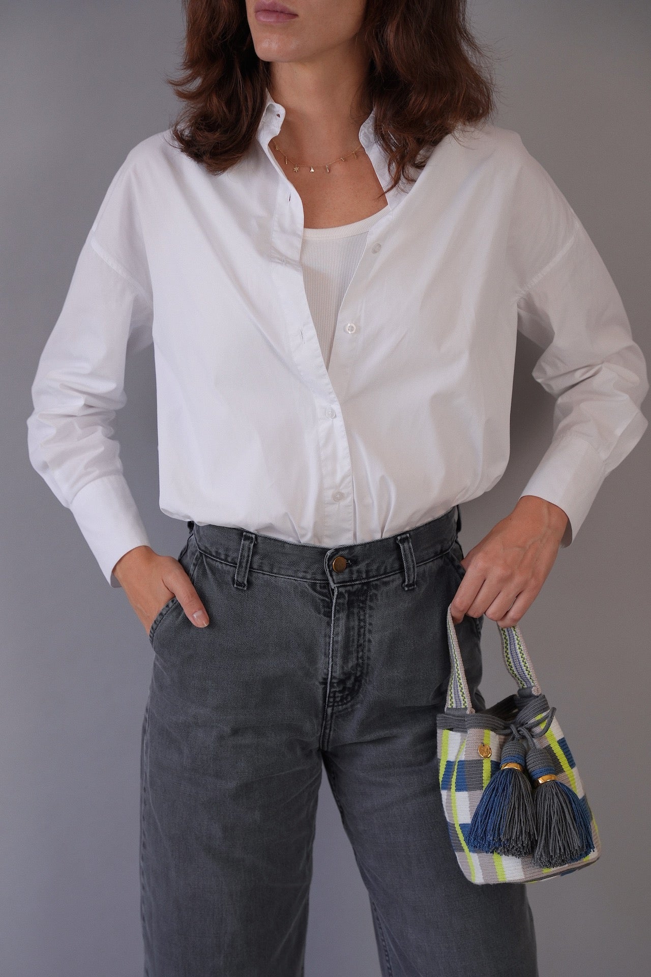 Handcarry Bogota Bucket Bag - Blue Jean, Neon Yellow, Ash & White