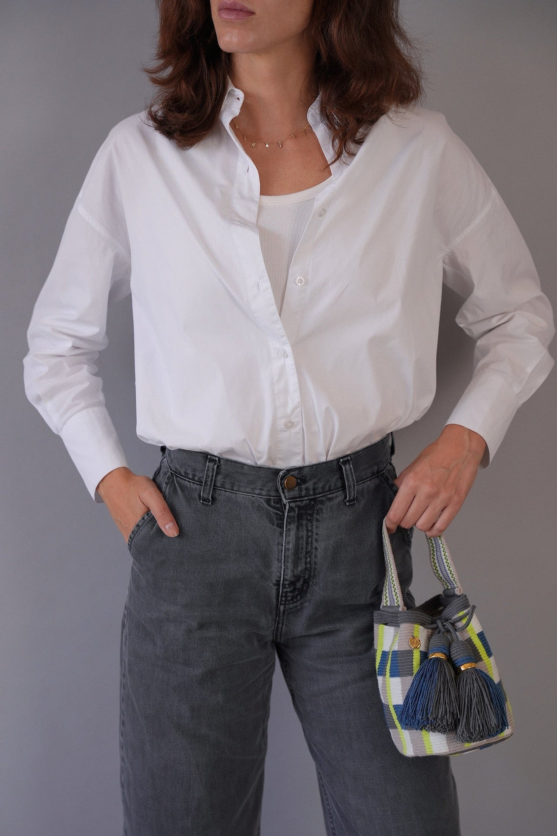 Handcarry Bogota Bucket Bag - Blue Jean, Neon Yellow, Ash & White