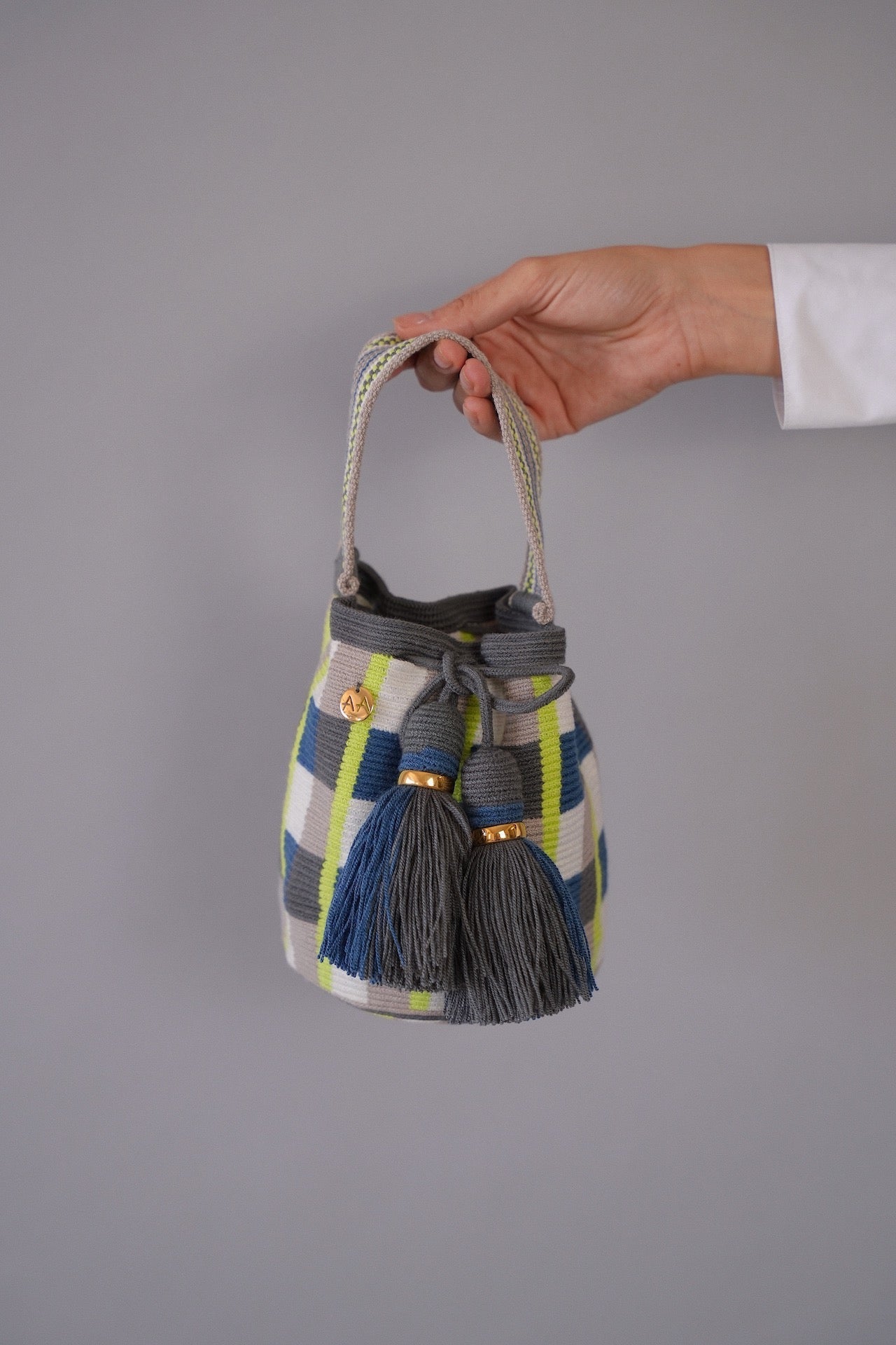 Handcarry Bogota Bucket Bag - Blue Jean, Neon Yellow, Ash & White