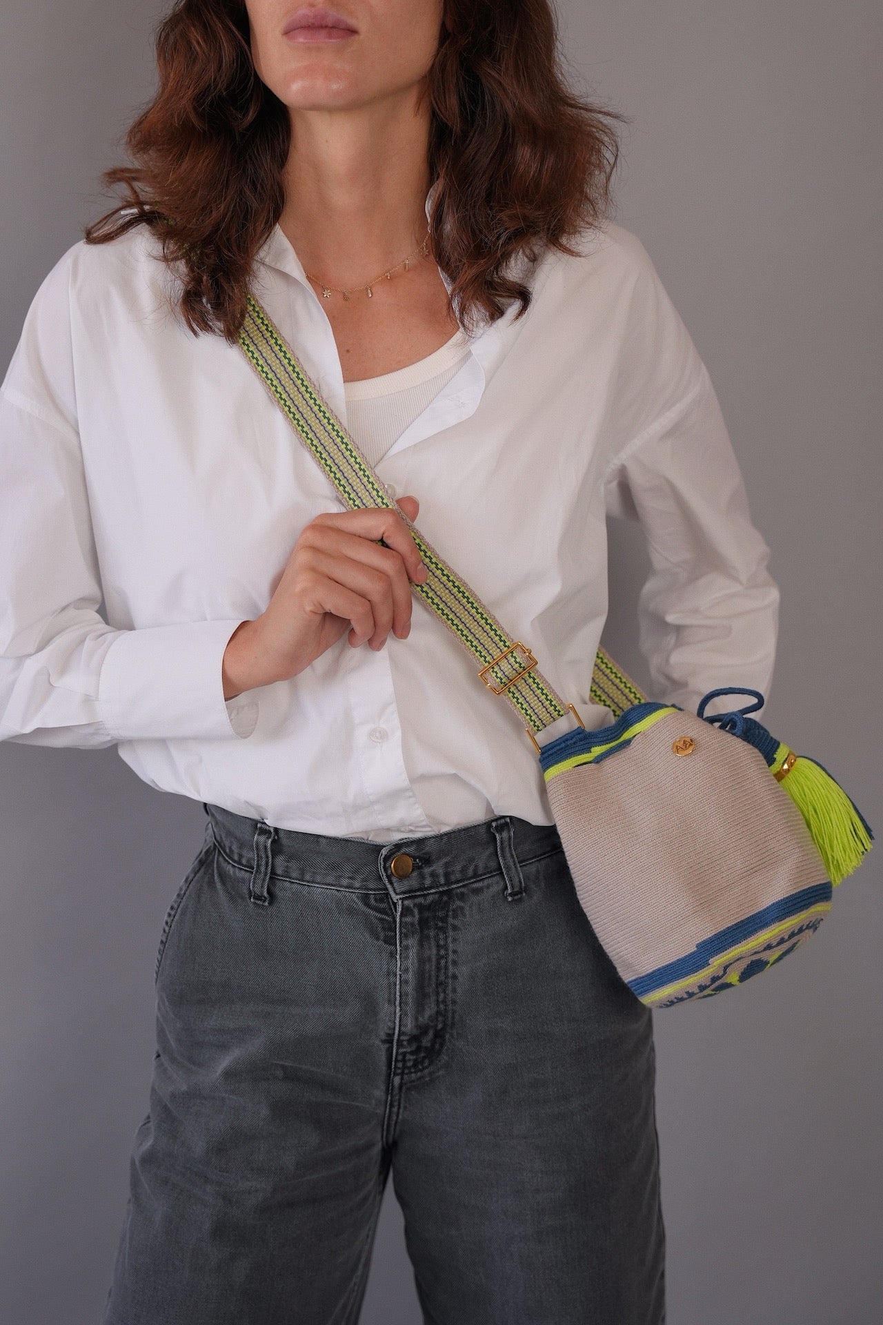 Small Bogota Bucket Bag - Ash Grey with Adjustable Strap