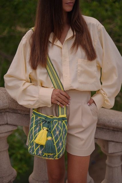 Bosque Large bucket bag - Green, Ash & Lemon Yellow