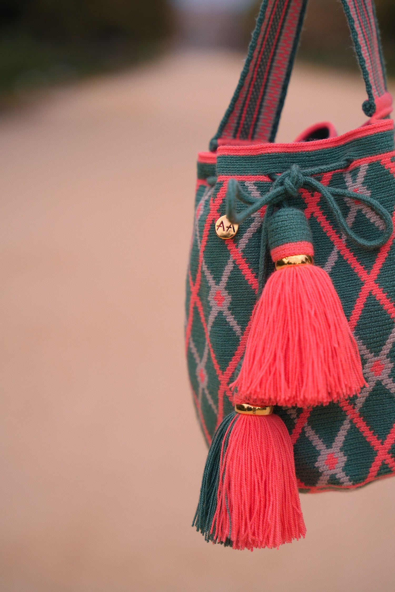 ボスク バケットバッグ ラージ グレープフルーツ/グリーン/リネン