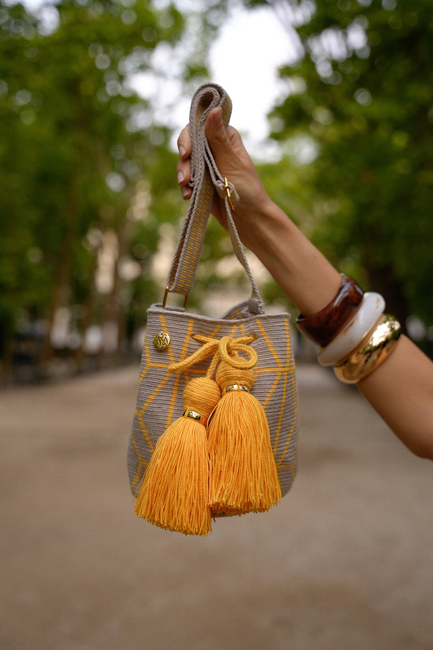 Flor Small crossbody bucket bag Ash/Lemon Adjustable Strap