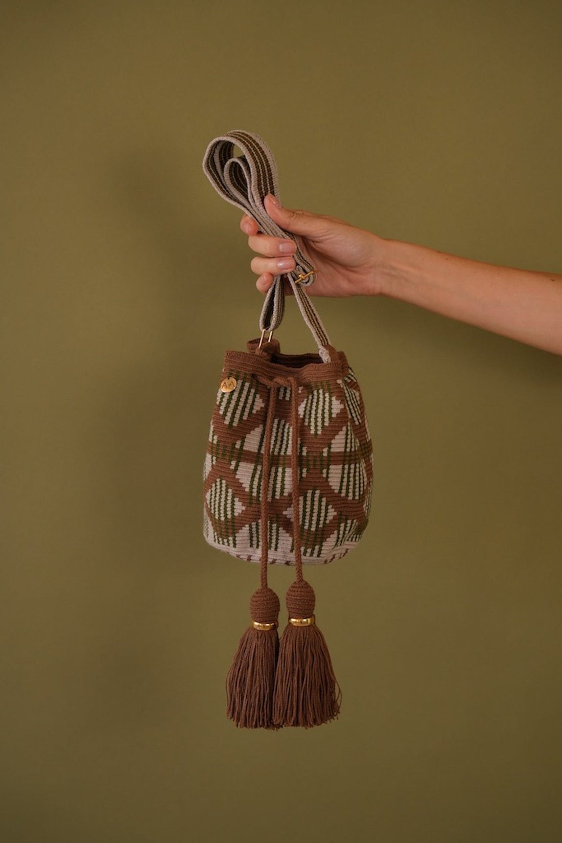 Small Mi Morada bag - Moka, Moss & Camel with Adjustable strap