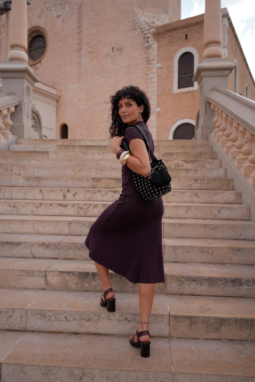 Rumba Medium crossbody bucket bag - Black & Gold Adjustable Strap