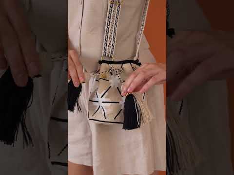 Small Anemone Bag - Beige, White & Black with Adjustable Strap