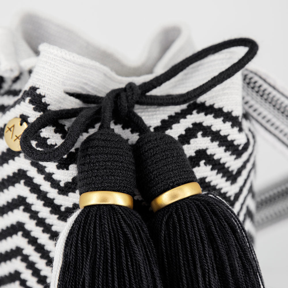 Olas Small Crossbody Bucket Bag in White & Black