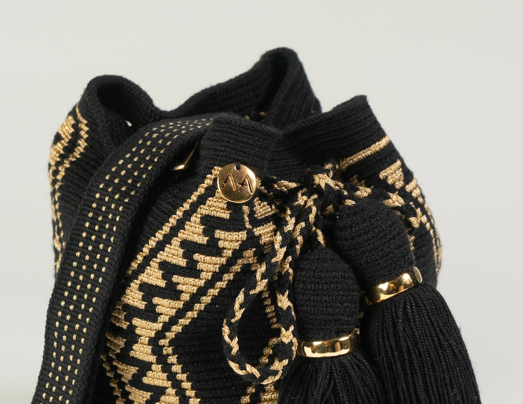 Small Paralouwas Bag - Black &amp; Gold with Adjustable Strap
