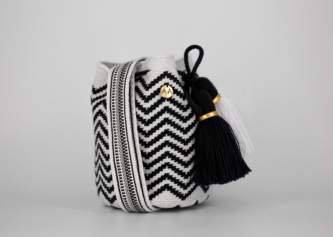 Olas Small Crossbody Bucket Bag in White & Black