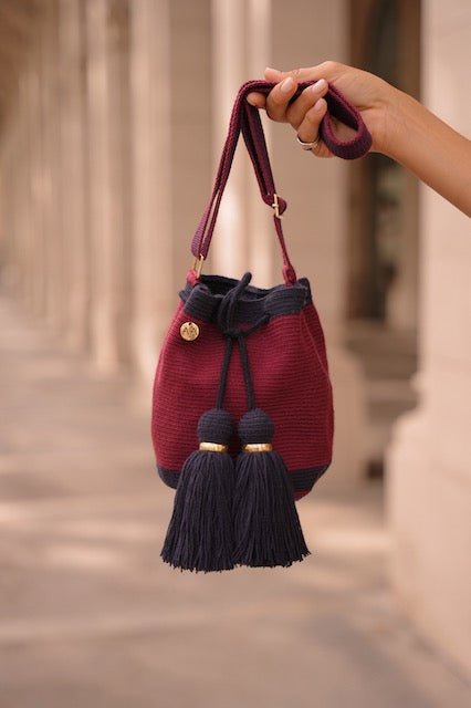 Small Marina Bag - Burgandy & Navy with Adjustable strap