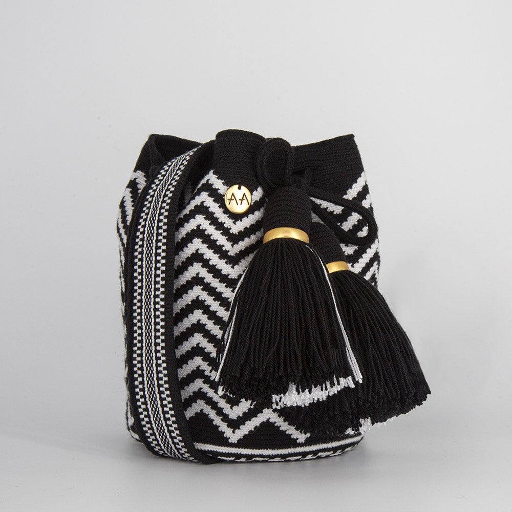 Olas Small crossbody bucket bag in Black/White